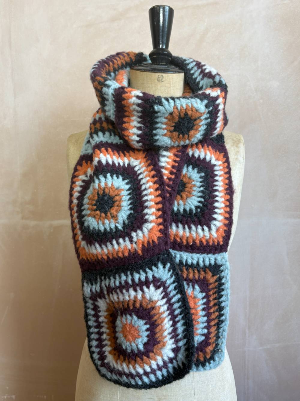 Big Crochet Alpaca Scarf in Chocolate and Apricot