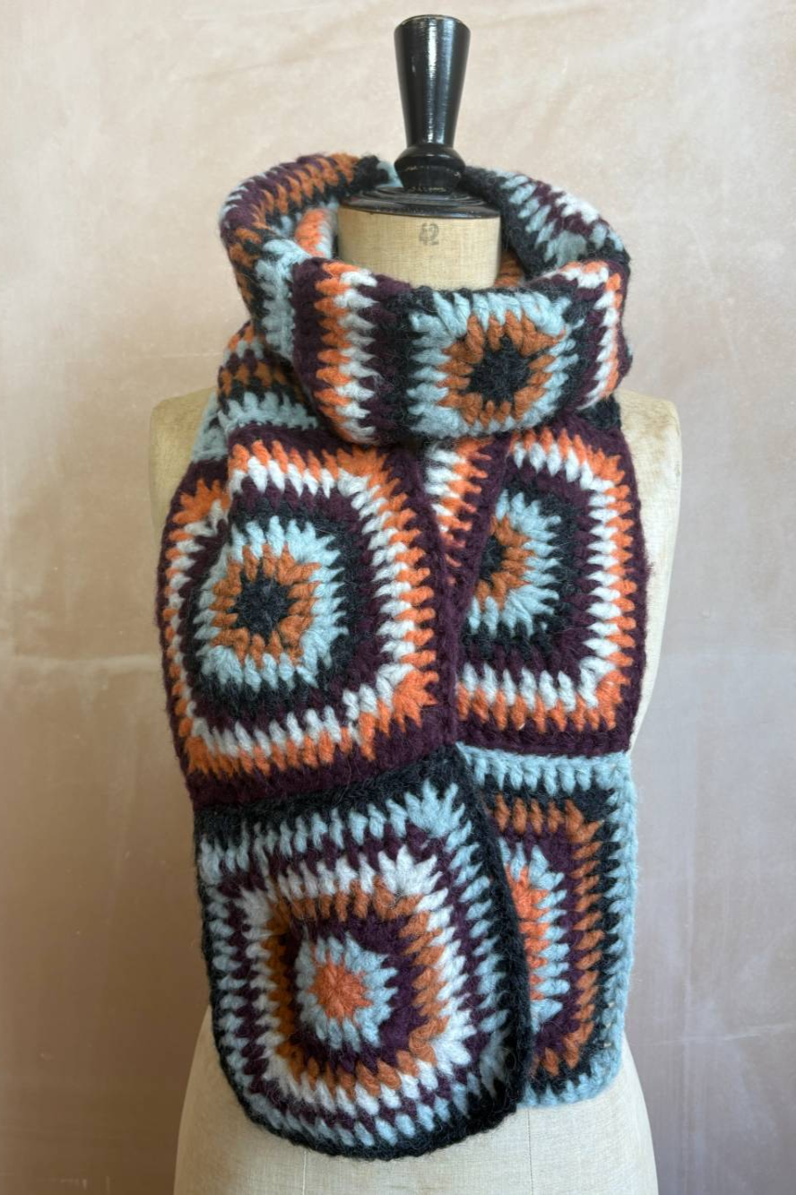Big Crochet Alpaca Scarf in Chocolate and Apricot