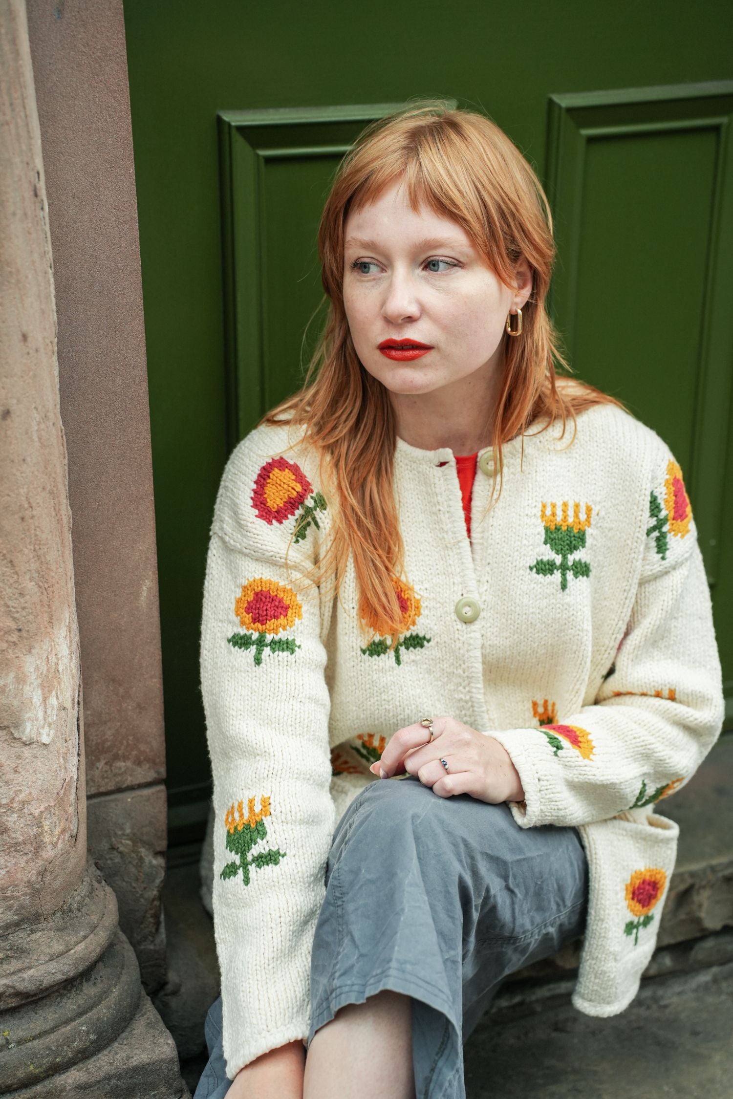 Mini Sunflower Cotton Cardigan in Cream