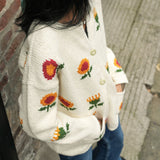 Mini Sunflower Cotton Cardigan in Cream