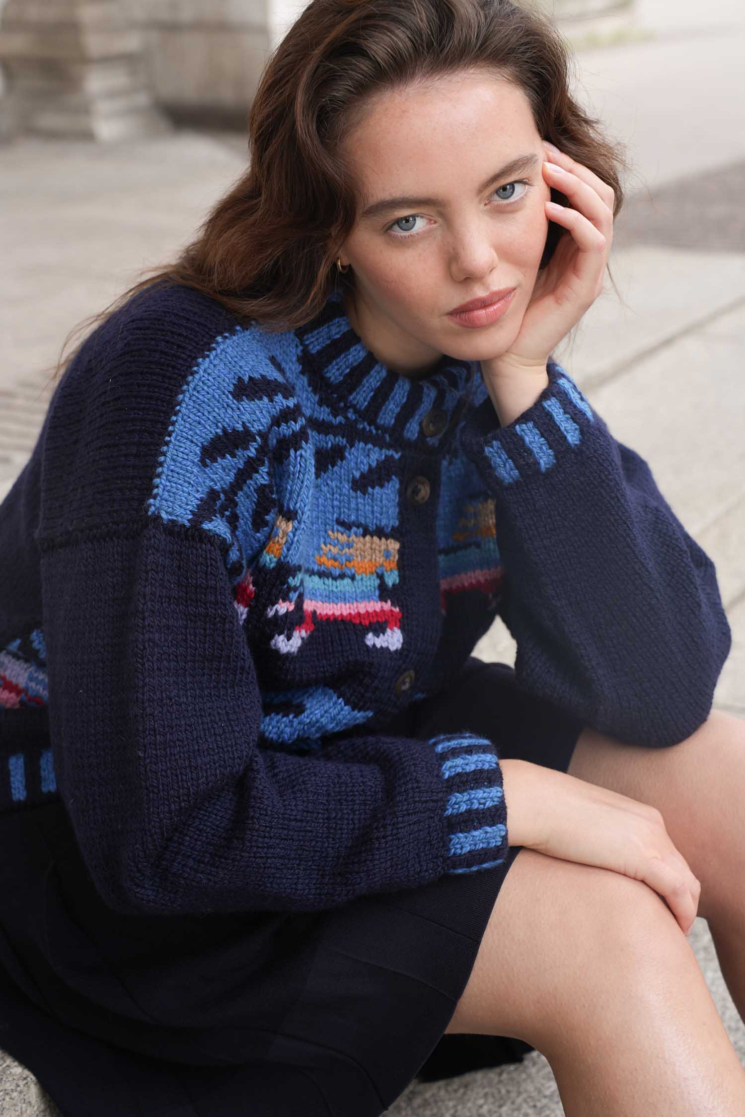 The Gallop Cardigan in Navy and Blue