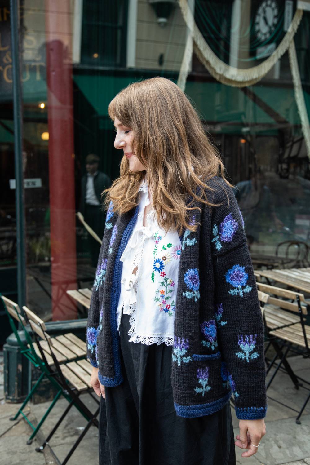 Scattered Flowers Cardigan in Charcoal – Amano Knitwear