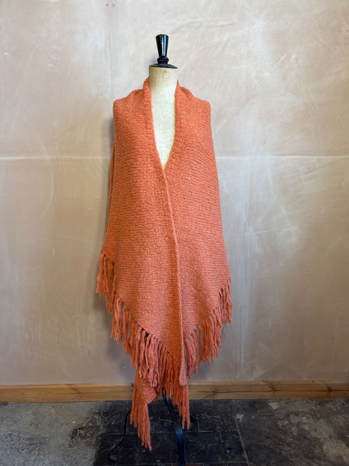 Plain Tassel Shawl in Apricot