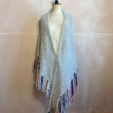 Tassel Shawl in Grey with Multi-Coloured Tassels