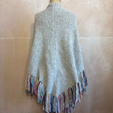 Tassel Shawl in Grey with Multi-Coloured Tassels