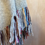 Tassel Shawl in Grey with Multi-Coloured Tassels