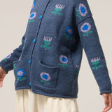 Mini Sunflower Cotton Cardigan in Blue
