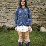 Mini Sunflower Cotton Cardigan in Blue