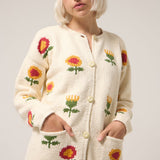 Mini Sunflower Cotton Cardigan in Cream