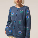 Mini Sunflower Cotton Cardigan in Blue