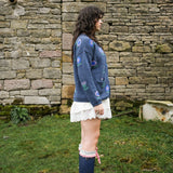 Mini Sunflower Cotton Cardigan in Blue