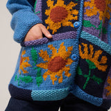 Patchwork Sunflower Cardigan in Mid Blue and Golden Yellow