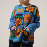 Patchwork Sunflower Cardigan in Mid Blue and Golden Yellow