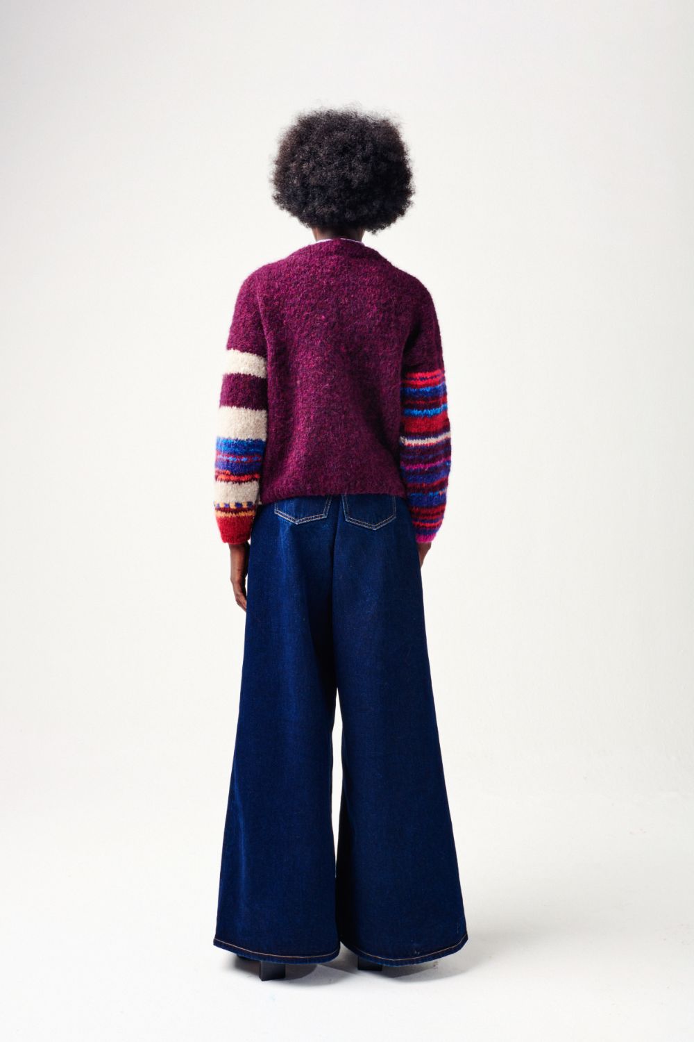 cropped alpaca cardigan womens multicoloured back