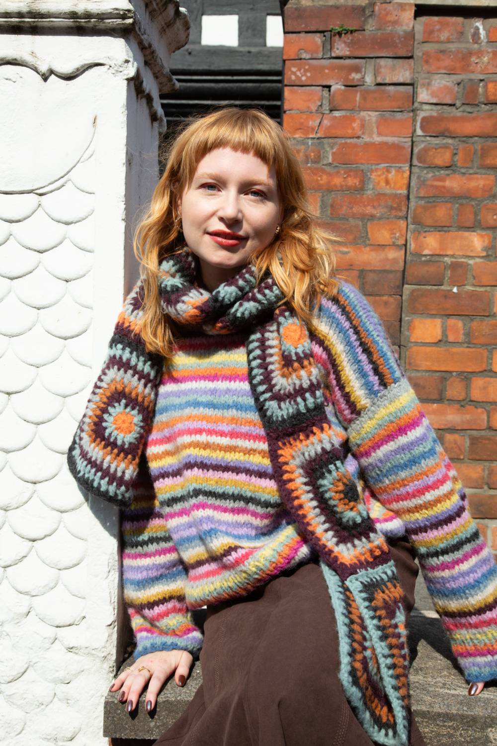 Big Crochet Alpaca Scarf in Chocolate and Apricot – Amano Knitwear