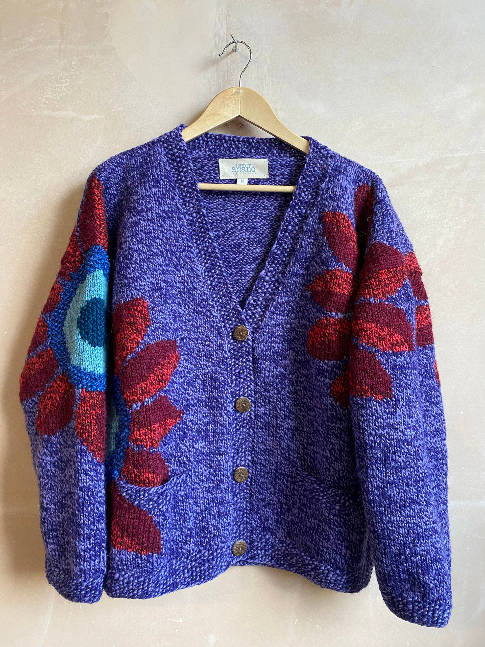 Knit Cardigan Unif Purple Flower Sweater Chunky Knit Cardigan