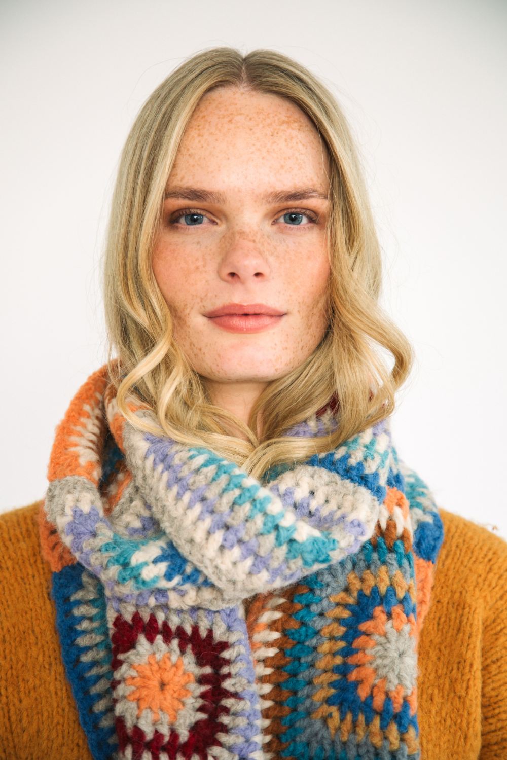 Big Crochet Alpaca Scarf in Multicolour Sky Blue