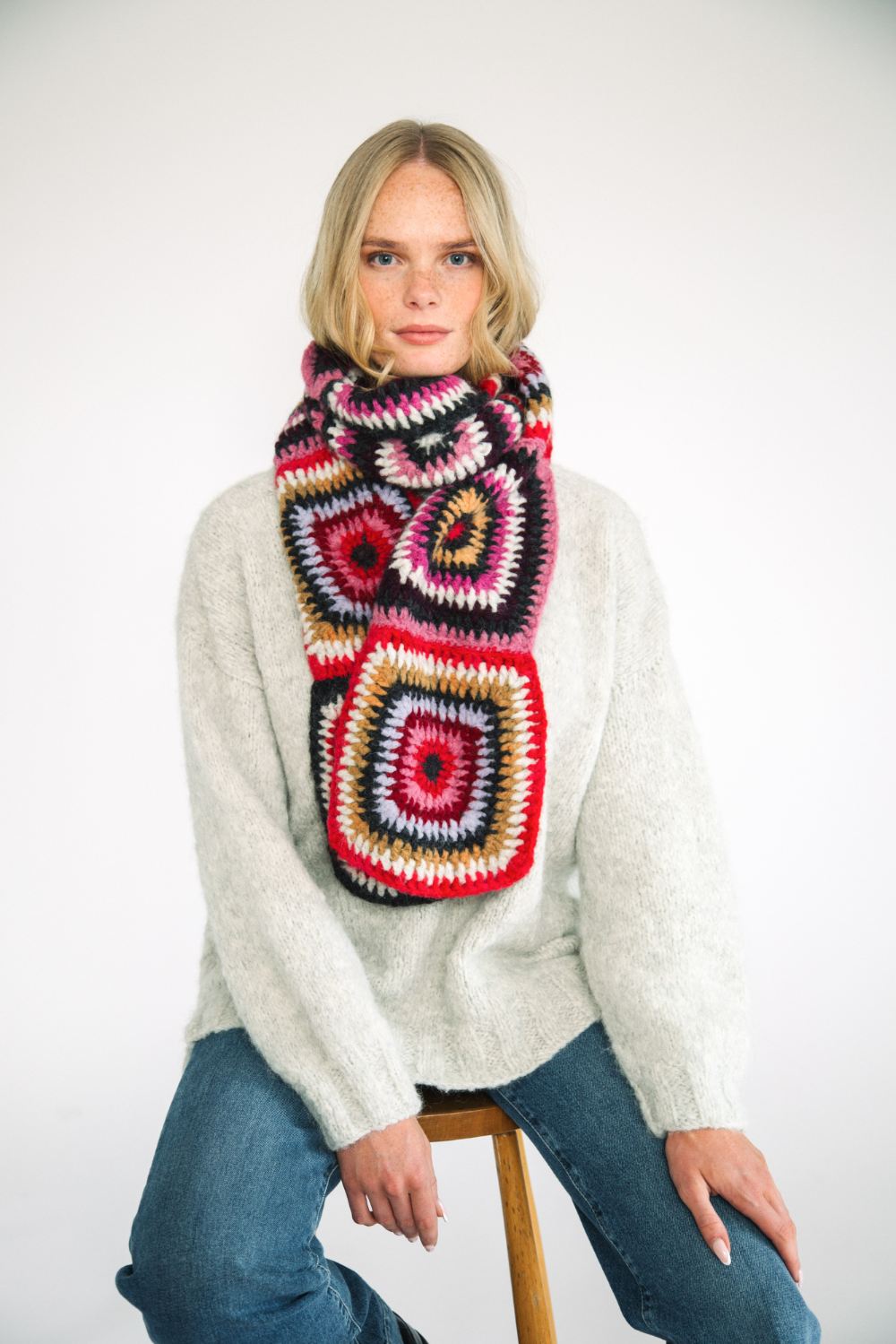 Big Crochet Alpaca Scarf in Multicolour Pink – Amano Knitwear