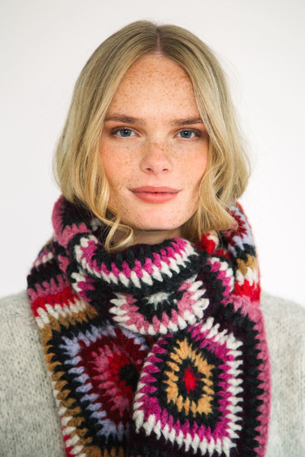Big Crochet Alpaca Scarf in Multicolour Pink