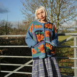 The Patchwork Sunflower Cardigan in Mid Blue and Golden