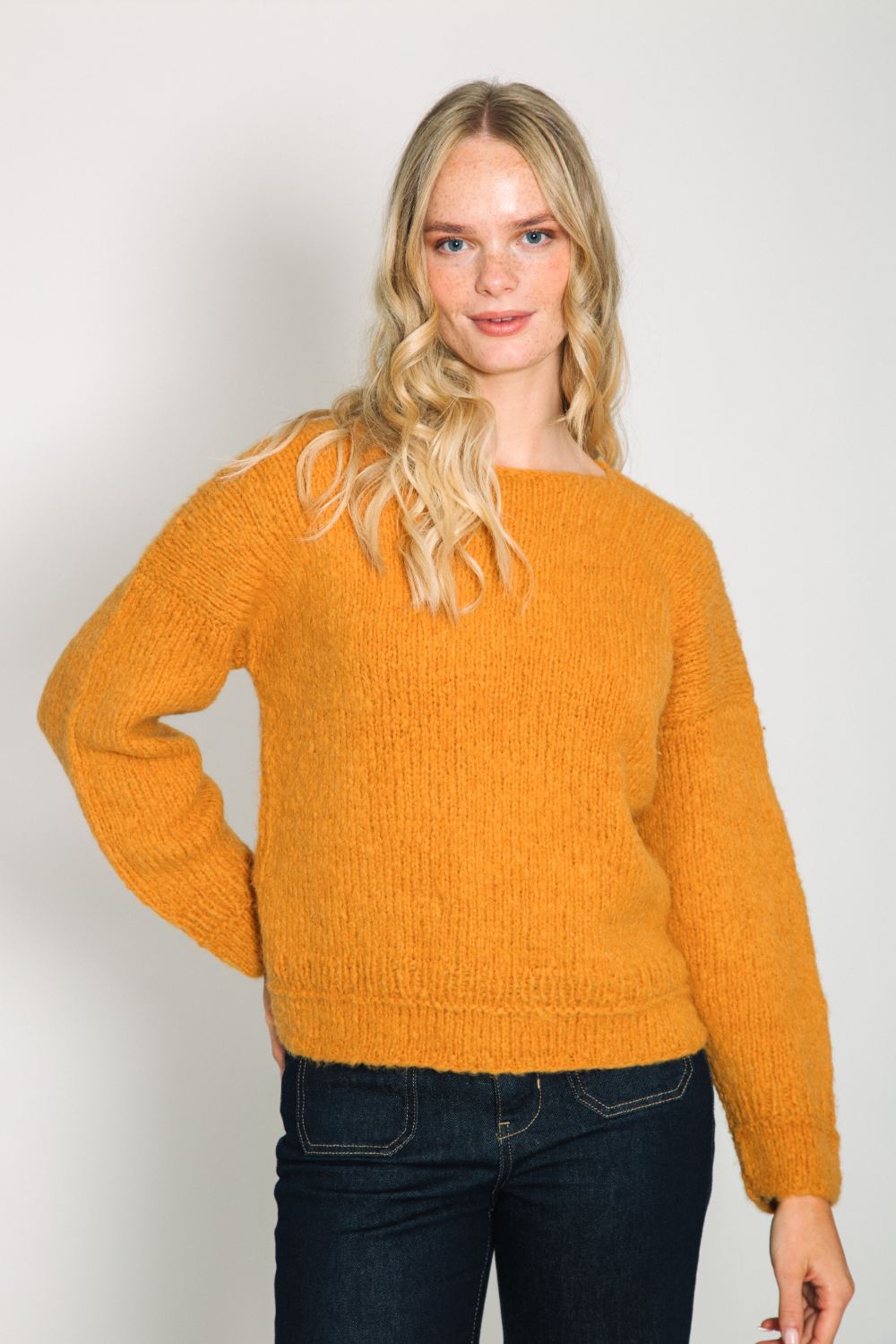 boat neck alpaca sweater jumper women yellow