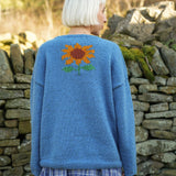 The Patchwork Sunflower Cardigan in Mid Blue and Golden