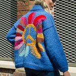 cnd sunflower design chunky knit amano cardigan cobalt blue women side 2