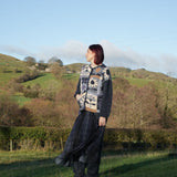 The Patchwork Sunflower Cardigan in Denim and Purple