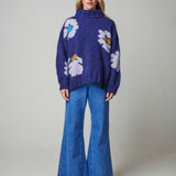 amano hand knit alpaca jumper sweater purple flowers women
