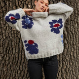 alpaca roll neck sweater jumper flowers women