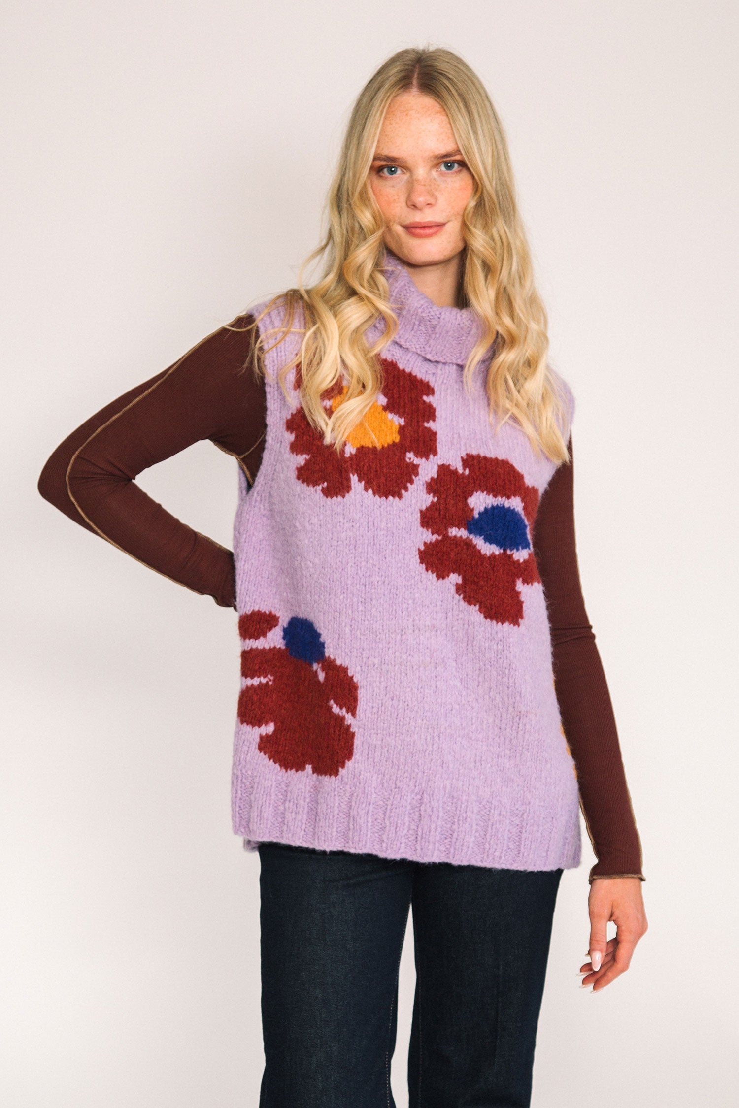 Mystique Flower Alpaca Vest in Lilac