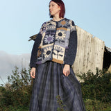 The Patchwork Sunflower Cardigan in Denim and Purple