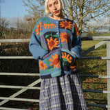 Patchwork Sunflower Cardigan in Mid Blue and Golden
