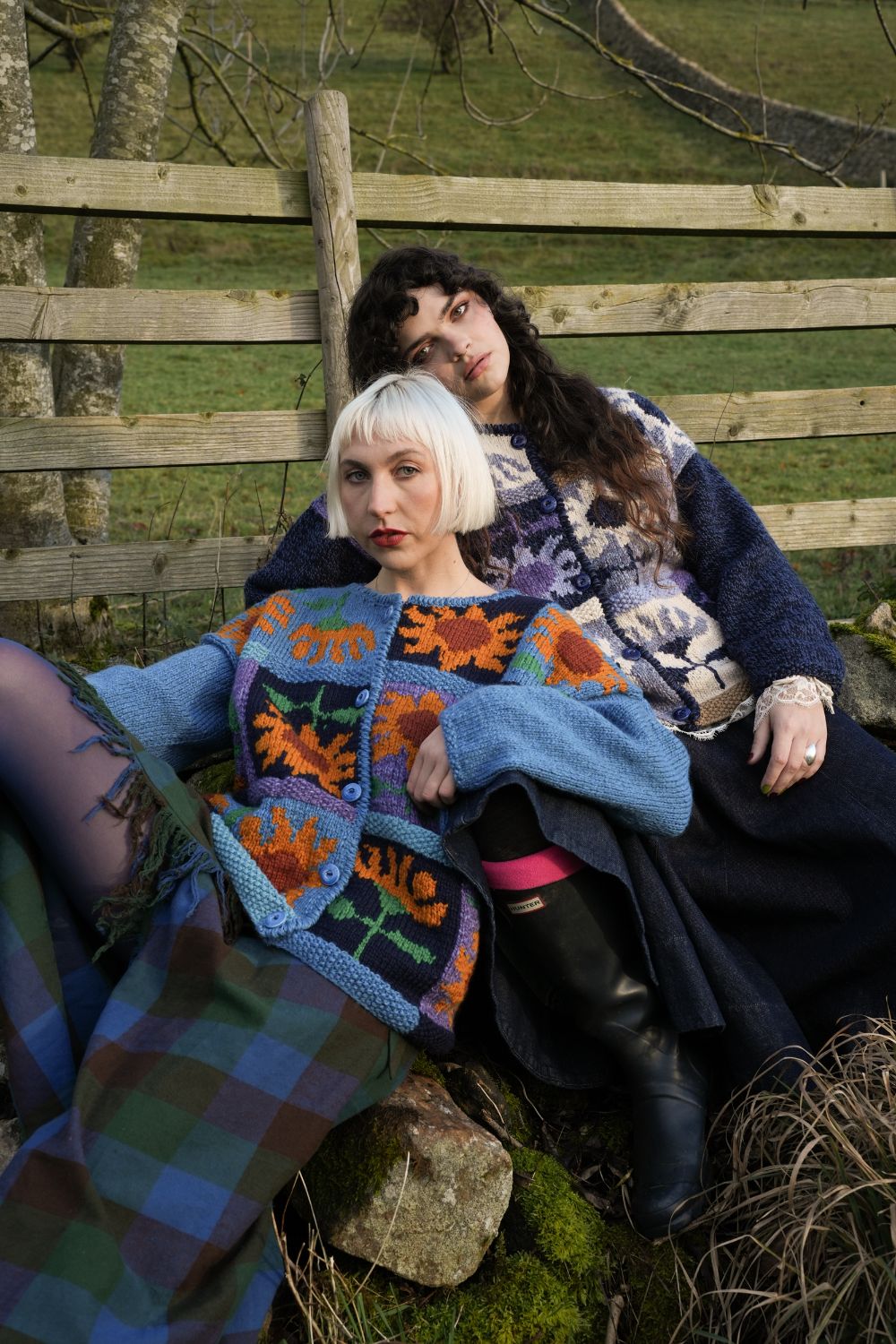 Patchwork Sunflower Cardigan in Mid Blue and Golden Yellow – Amano