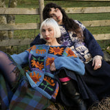 The Patchwork Sunflower Cardigan in Mid Blue and Golden