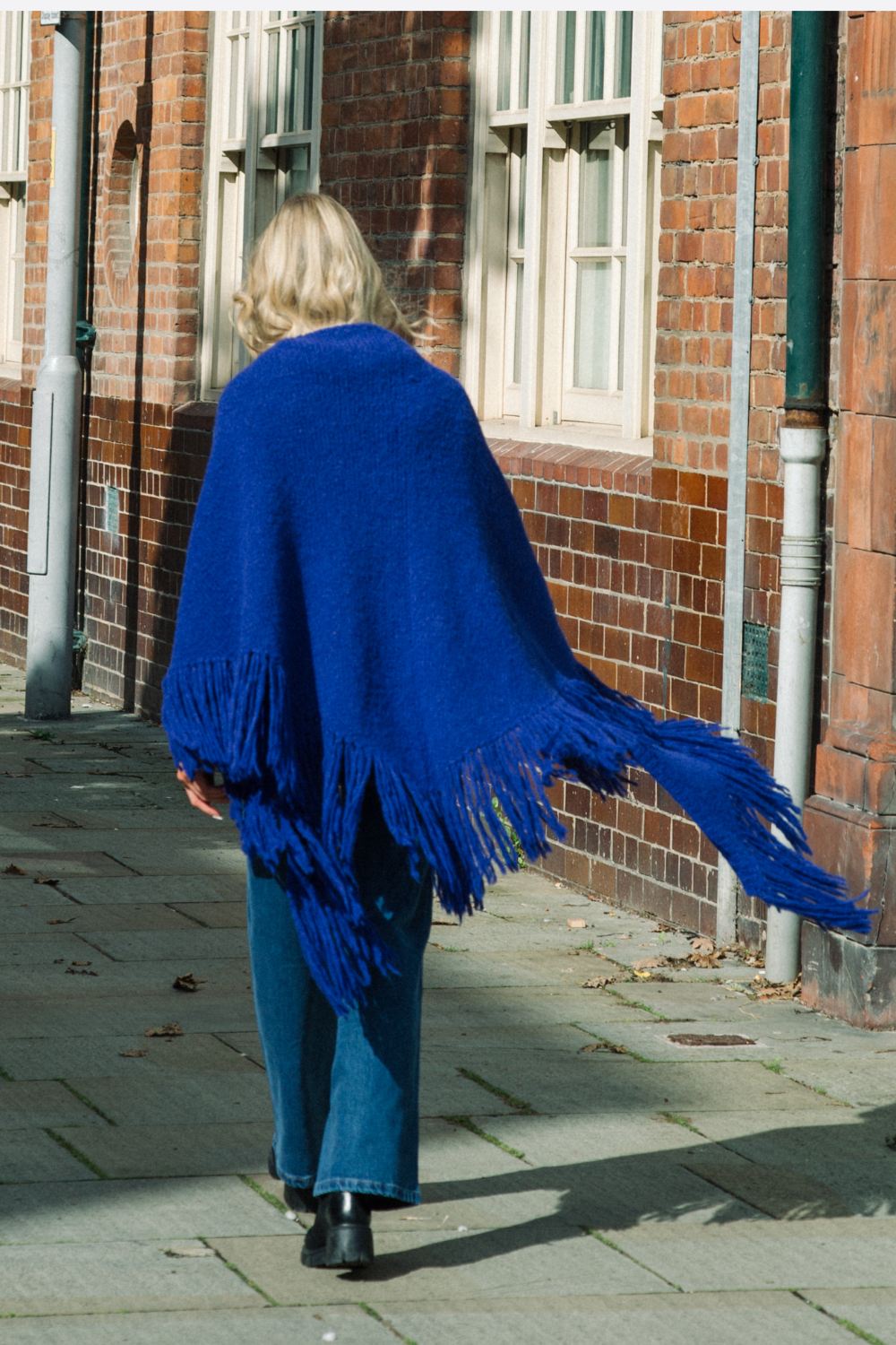 Plain Tassel Alpaca Shawl in Cosmic Blue
