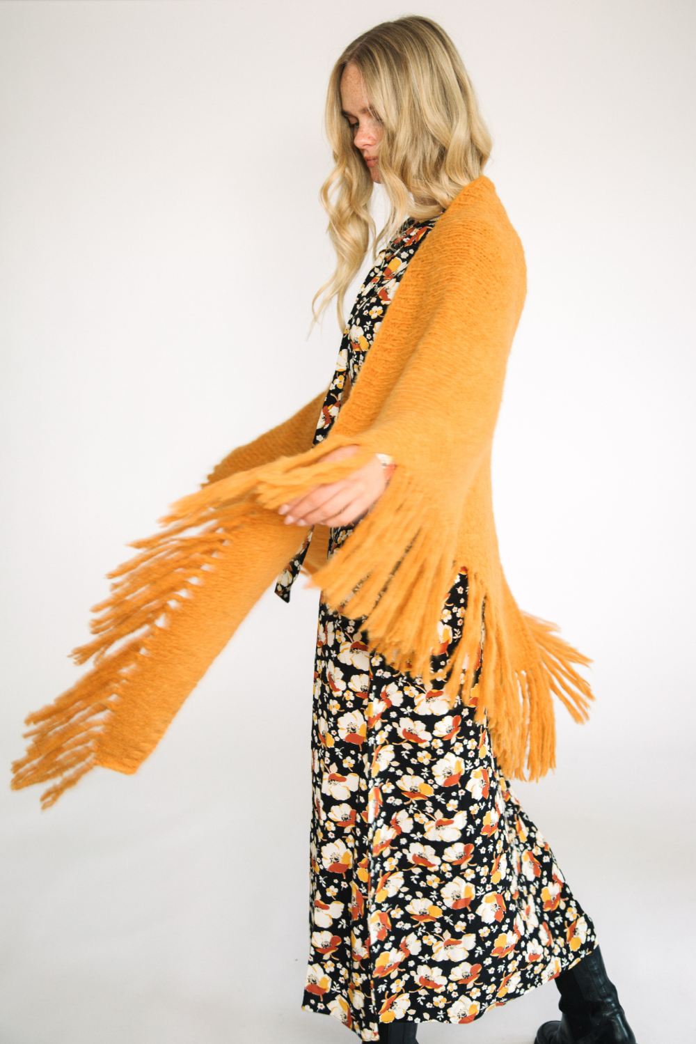Plain Tassel Shawl in Golden Yellow