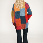 Chunky hand knit cardigan wrap style women patchwork design back