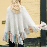 Rainbow Fringed Alpaca Shawl in Silver