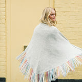 Rainbow Fringed Alpaca Shawl in Silver