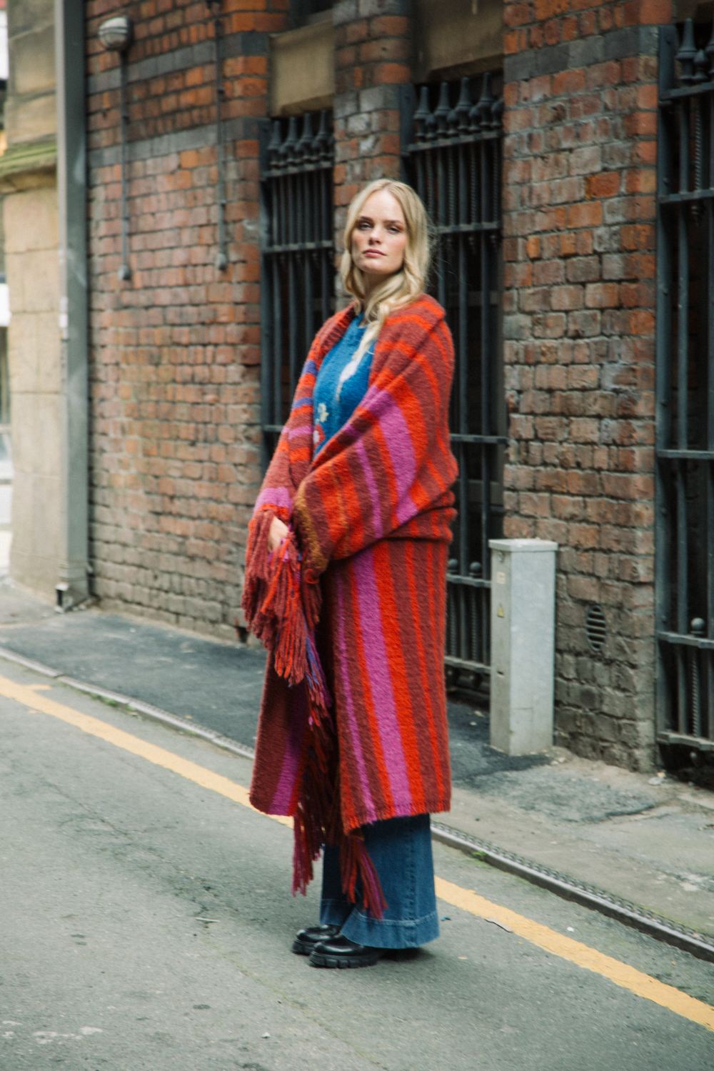 Stripe Fringed Alpaca Blanket Wrap in Red – Amano Knitwear