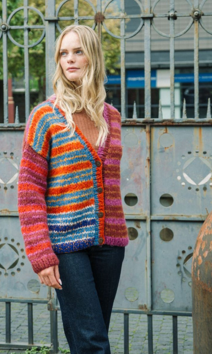 Striped Alpaca Cardigan in Baked Red