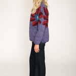amano sunflower wool jumper in purple with red hand knit sweater