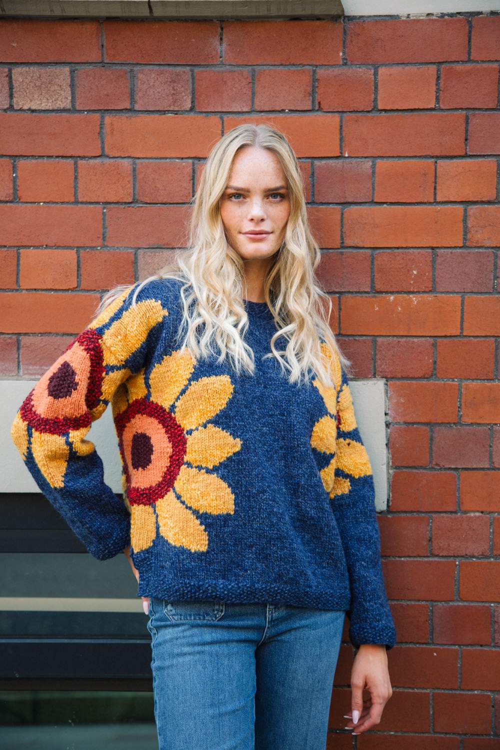 Sunflower Jumper in Denim – Amano Knitwear - Main Image