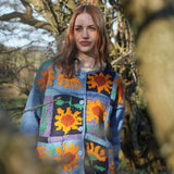 The Patchwork Sunflower Cardigan in Mid Blue and Golden