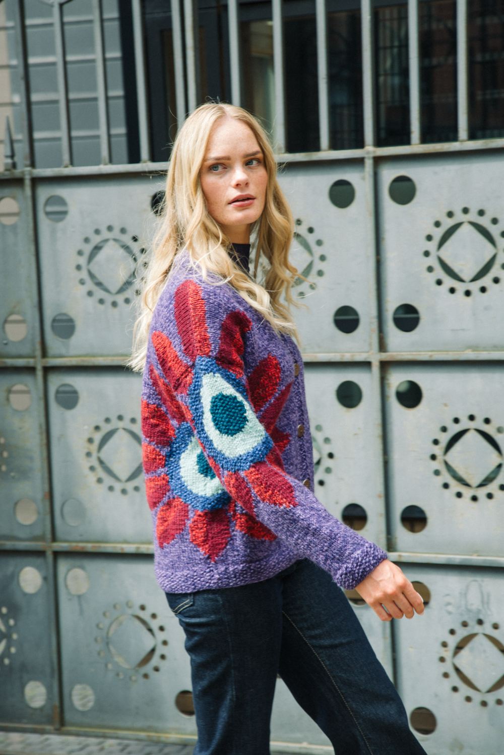 Sunflower V-Neck Wool Cardigan - Amethyst Mix