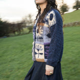 The Patchwork Sunflower Cardigan in Denim and Purple